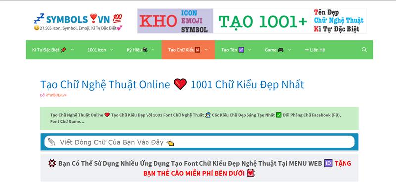 Symbols.vn - Top 1 Website tạo chữ đẹp